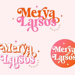 Roze en oranje logo, funky logo ontwerp, retro logo, groovy logo, nagels logo, hemels logo, klein bedrijf merk, vintage logo, hippie