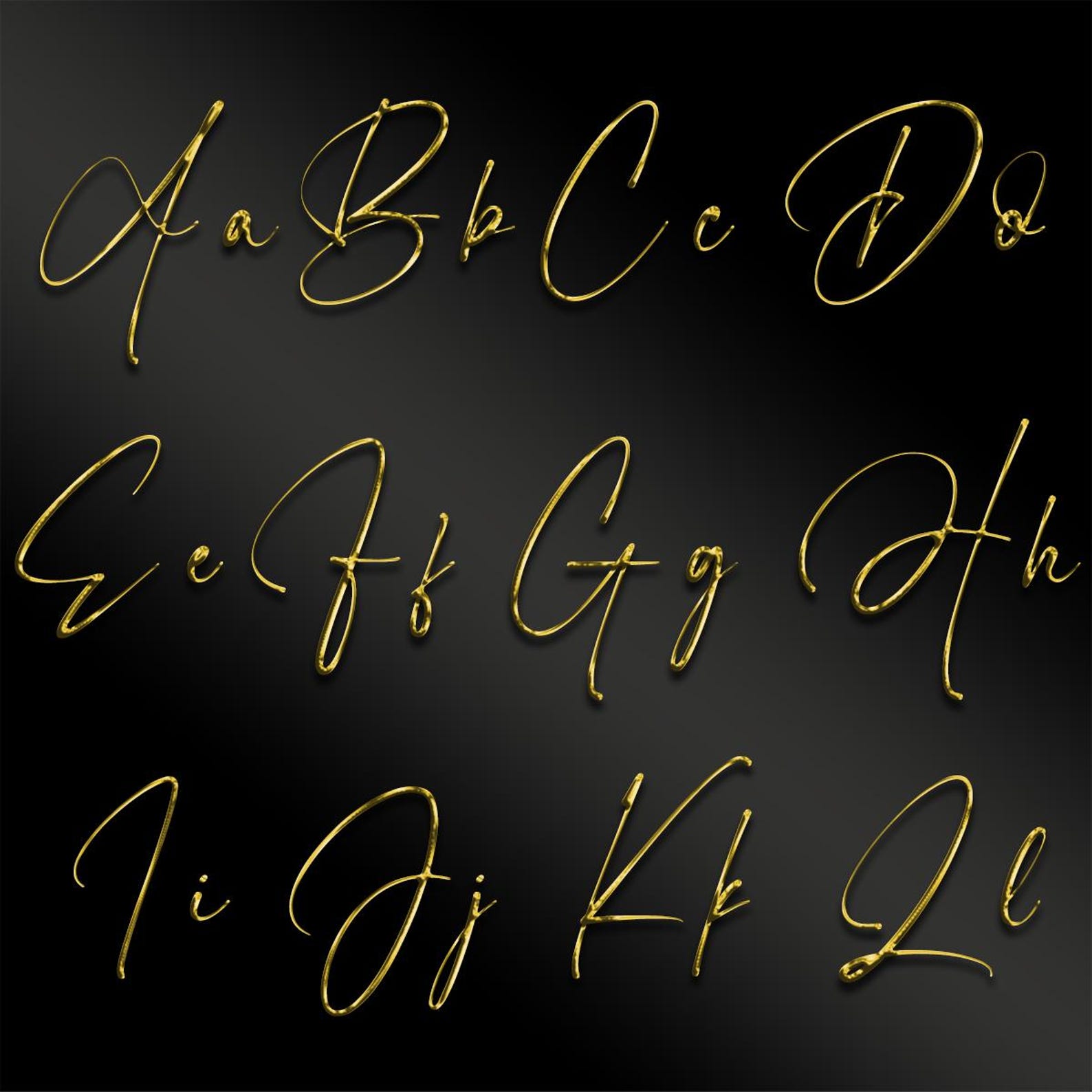 Gold Chrome Script Alphabet PNG: Luxury Letters, Numbers, Symbols ...