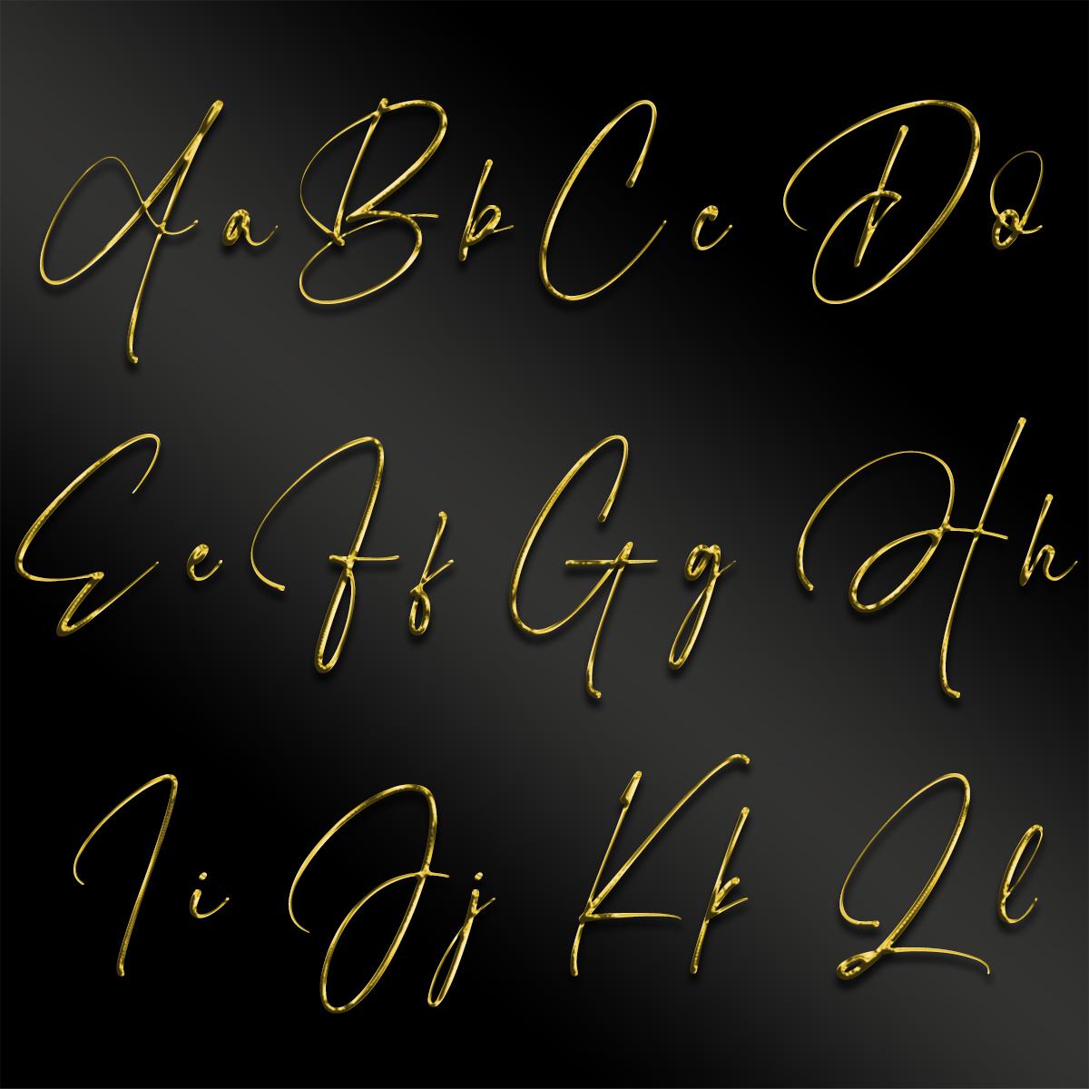 Gold Chrome Script Alphabet PNG: Luxury Letters, Numbers, Symbols ...