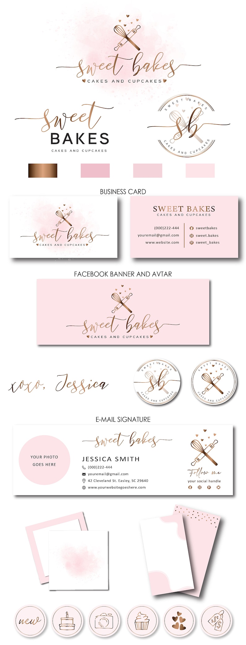 Pink and Rose Gold Bakery Logo Bakery Branding Kit Cake Etsy