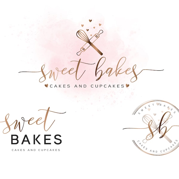 Roze en Rose goud bakkerij logo, bakkerij branding Kit, cake cupcake desserts logo, bakkerij visitekaartje, bakken volledige merk, garde logo ontwerp