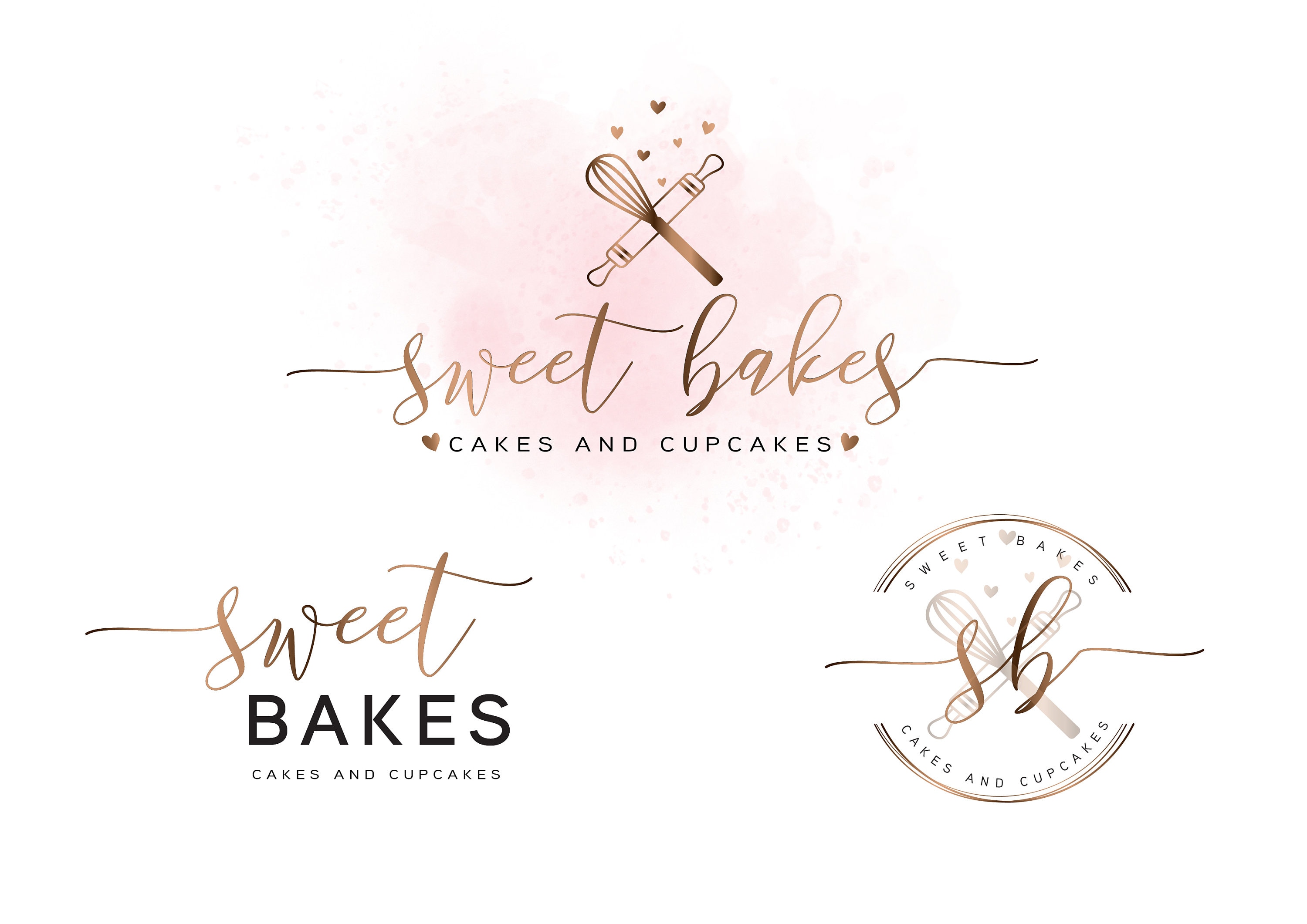 Pink and Rose Gold Bakery Logo Bakery Branding Kit Cake - Etsy