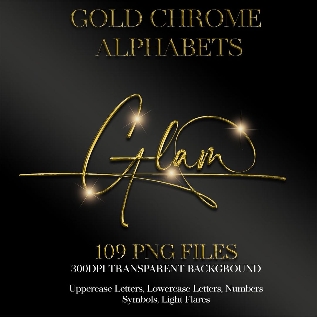 Gold Chrome Script Alphabet PNG: Luxury Letters, Numbers, Symbols ...