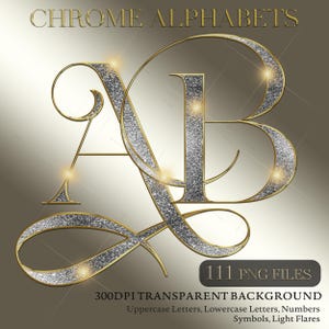Silver Glitter Alphabet PNG Letters | Chrome Gold Font Download | Digital Glitter Font | Luxury Font | Instant Digital Download