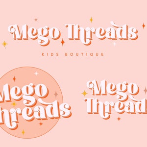 Design de logotipo retrô pré-fabricado, pacote de marca personalizado, logotipo boho colorido e divertido, kit de marca para pequenas empresas, logotipo de boutique moderno, logotipo hippie