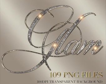 Glitter Script PNG Alphabet: Luxury Logo Design Clipart (300 DPI)