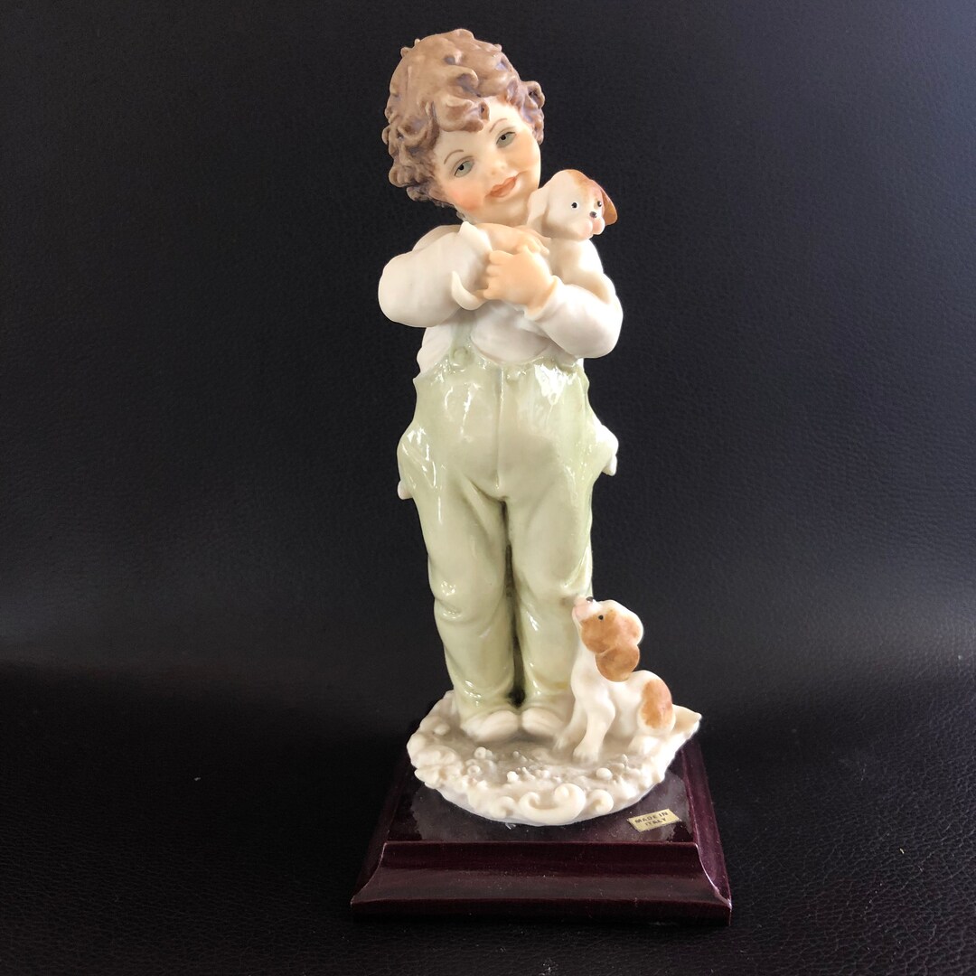 B. Merli Figurine Young Boy With Puppies Capodimonte Style Etsy