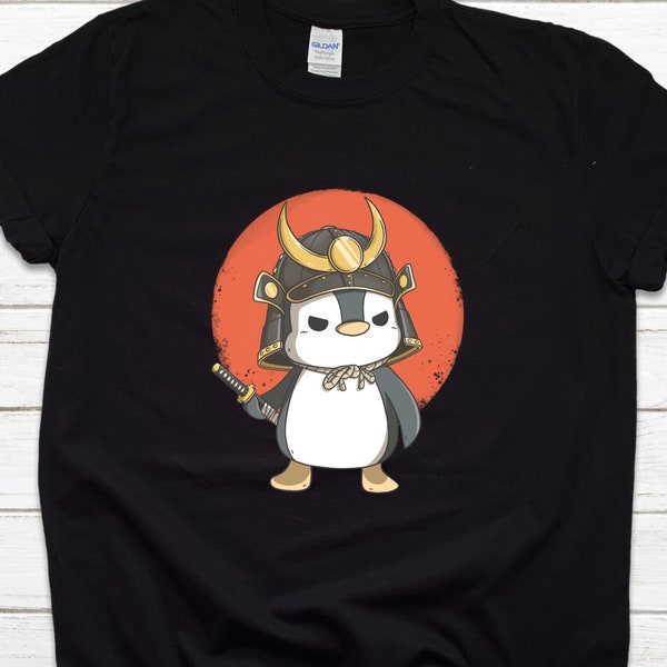 Cute Samurai Penguin Shirt, Cute Graphic Tee For Men and Women, Penguin Lover T-Shirt, Kawaii Clothing