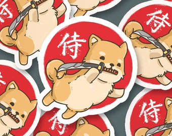 Cute Samurai Shiba Vinyl Sticker, Kawaii Stationery Sticker, Cute Vinyl Sticker, Planner Stickers, Laptop Sticker Decal