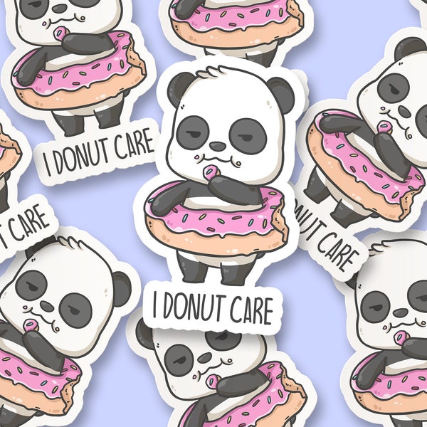 I Donut Care Sticker, Kawaii Panda Sticker, Cute Donut Sticker, Funny Cartoon Vinyl Sticker, Positive Sticker