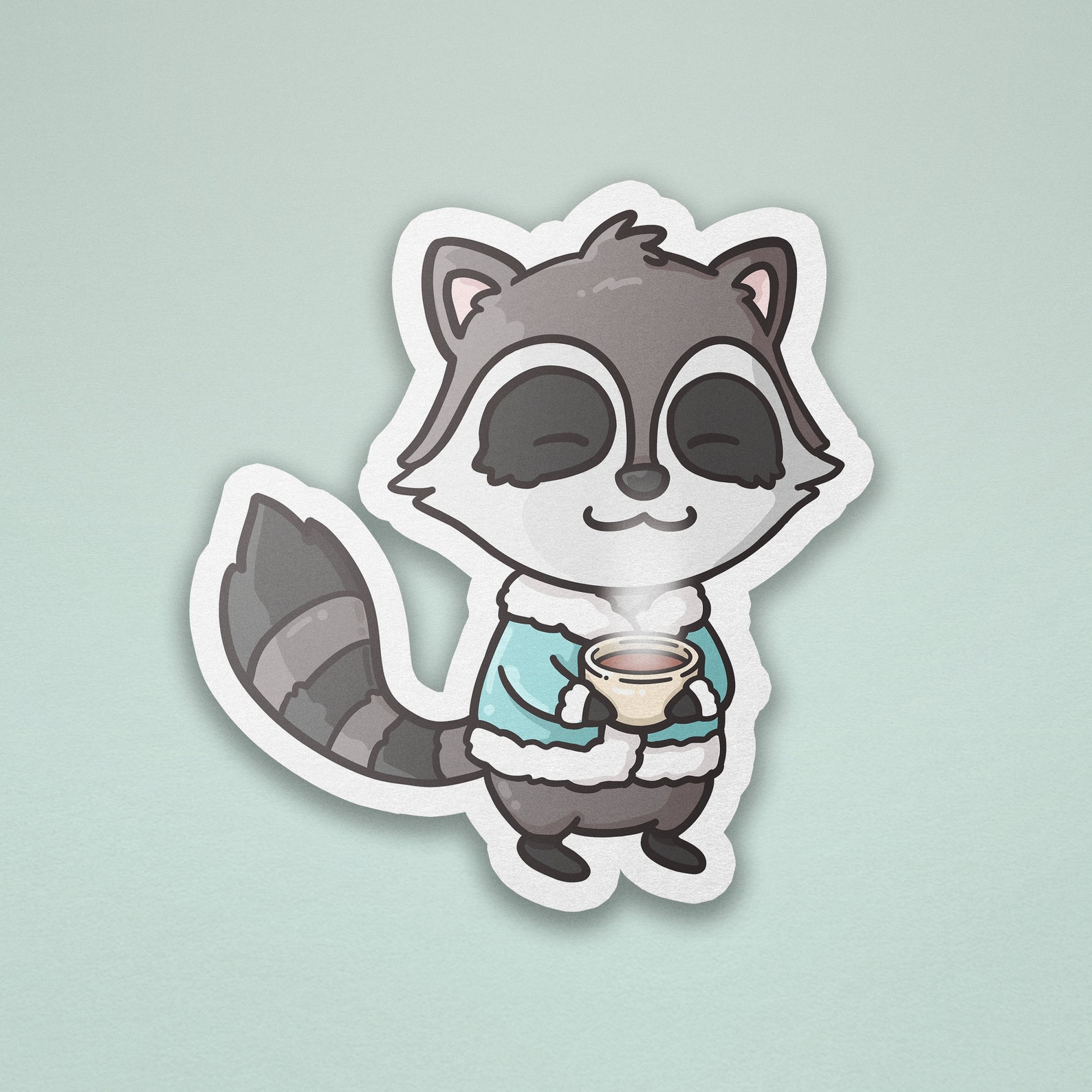 Cute Raccoon Vinyl Sticker Kawaii Stationery Sticker Cute Etsy
