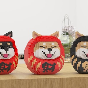 Shiba Daruma Dolls Sculptures Building Kits | 3D Building Blocks | DIY Model Kit