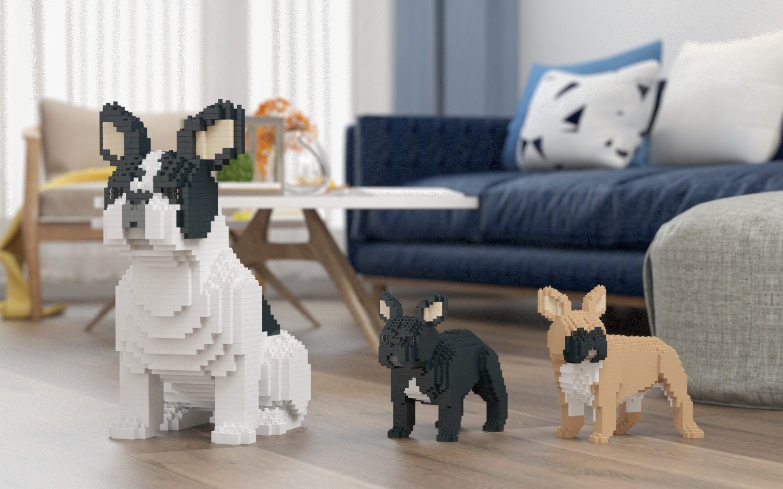 French Bulldog Dog Sculptures B&W 3D Building Blocks DIY Model Kit 