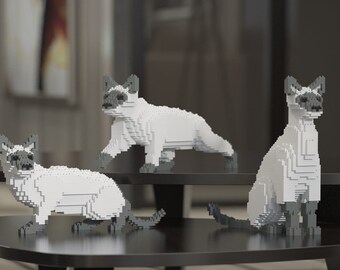 Siamese Cats Sculptures 3D Building Blocks DIY Model Kit