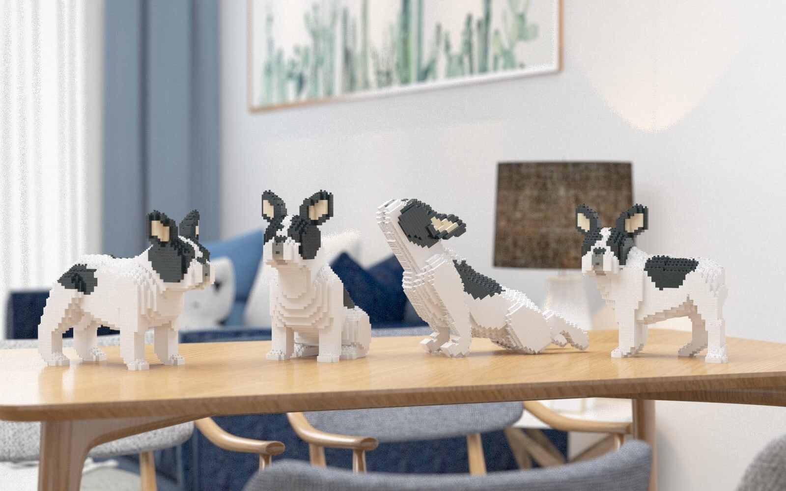 French Bulldog Dog Sculptures B W 3D Building Blocks DIY Model Kit - 日本