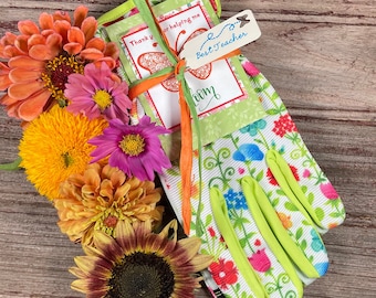 Personalized Teacher Garden Gift: Floral Gloves & Butterfly Seed Kit