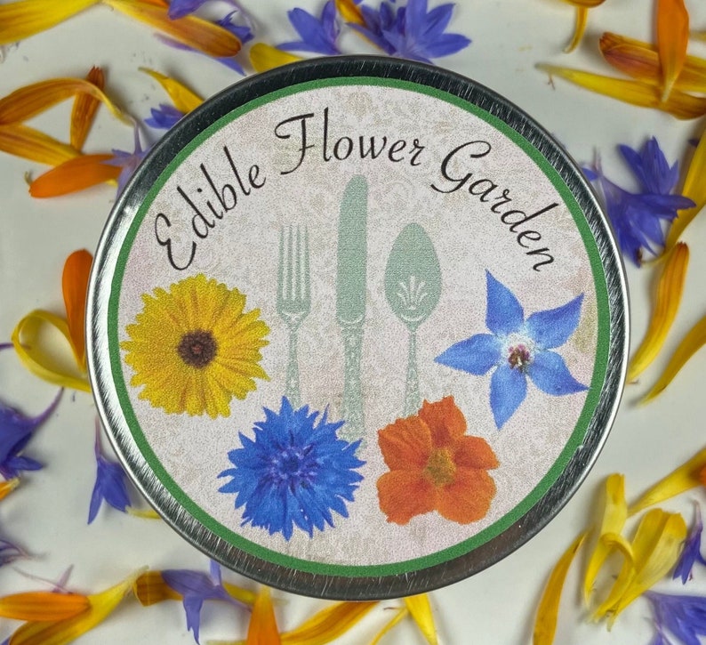 Edible flower garden seed tin, gardening gift, stocking stuffer, teacher gift, personalized garden gift 