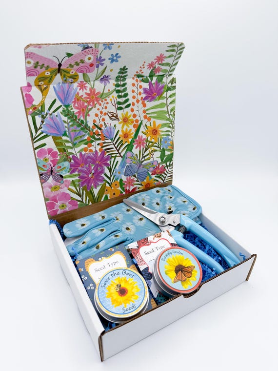 Butterfly and Bee Gardening Gift Box, Pollinator Kit,  Garden Starter Kit