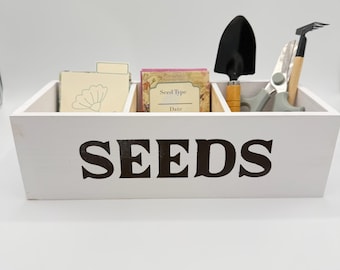Whitewashed Pine Seed Saver Box: Rustic Seed Storage with Envelopes