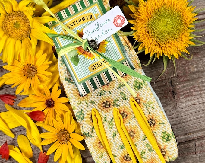 Sunflower Gardening Gloves & Seeds Kit: Personalized Garden Gift