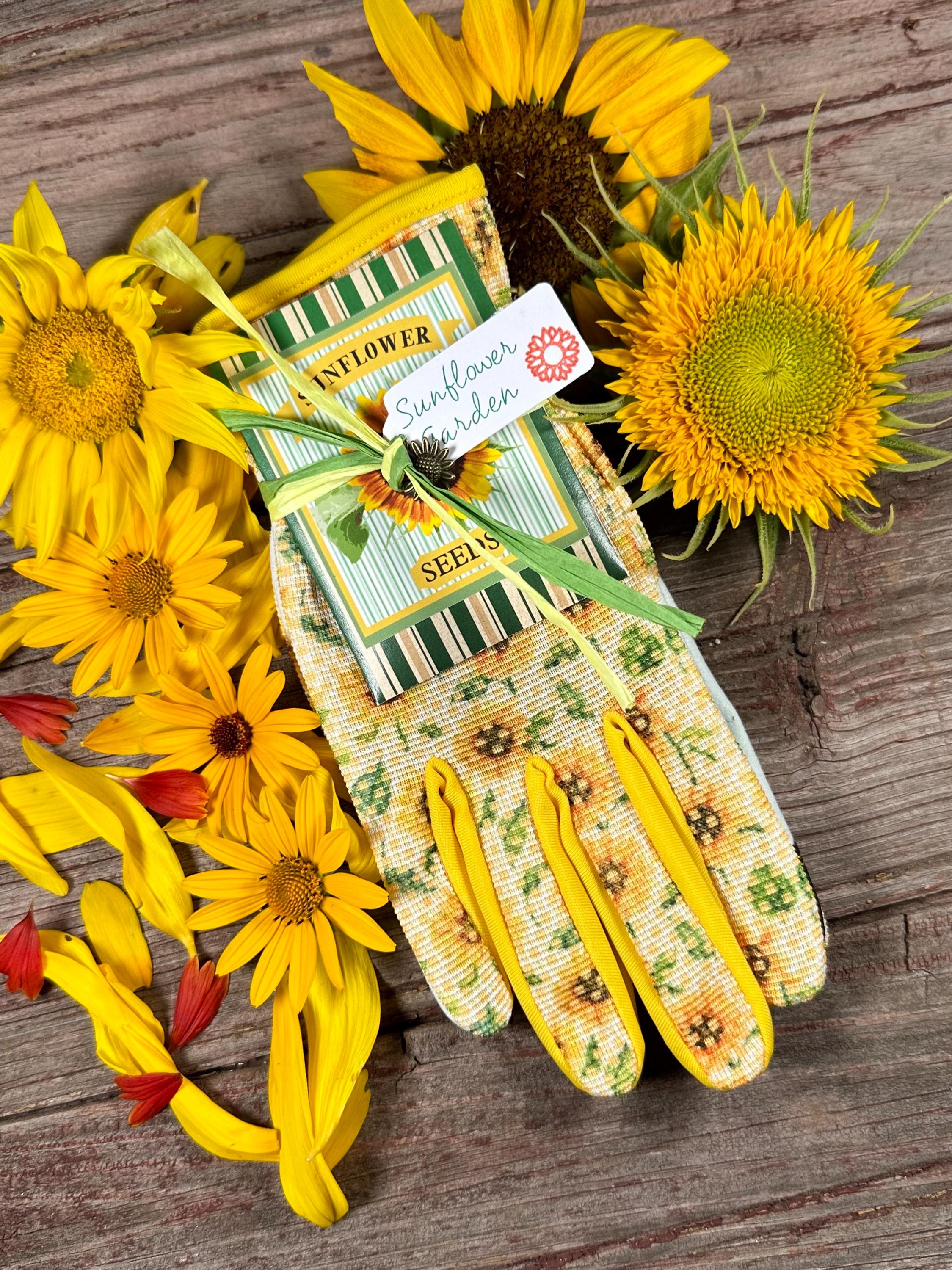 Sunflower Gardening Gloves & Seeds Kit: Personalized Garden Gift