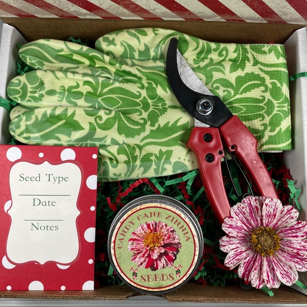 Candy Cane Zinnia Gardening gift box, gardening gift, holiday or Christmas gift, teacher gift, personalized garden gift