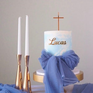 Cross and Name Cake Charm | Mirror Acrylic Cross | Baptism Cake Topper | Christening Cake Topper | Baptism Cake Charm God Bless Cake Topper