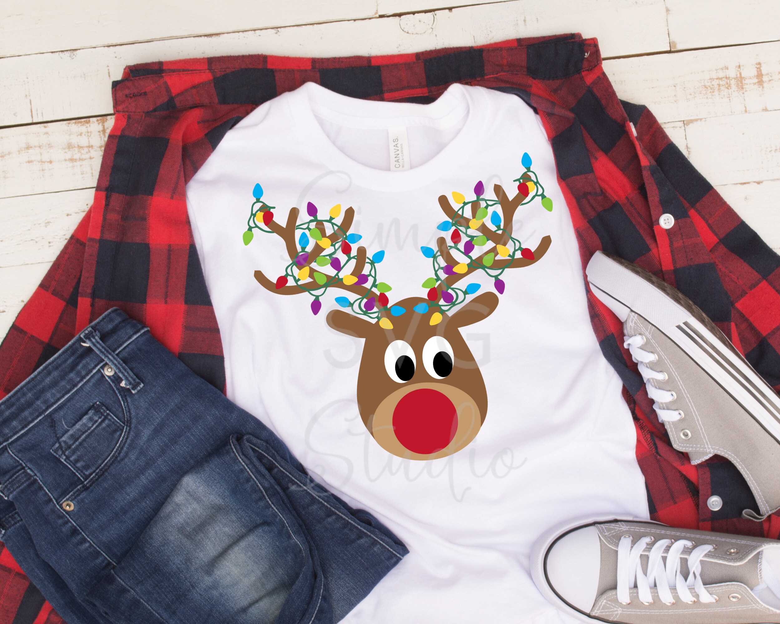 Reindeer Christmas Lights SVG Cute Reindeer SVG Christmas Etsy