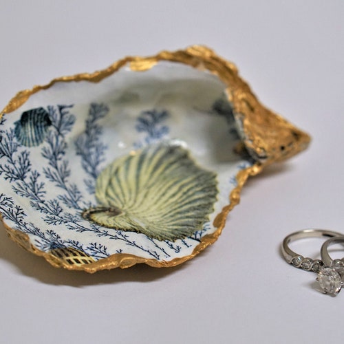 English setter dog puppy decoupage seashell trinket jewelry ring tray drop dish bowl accent