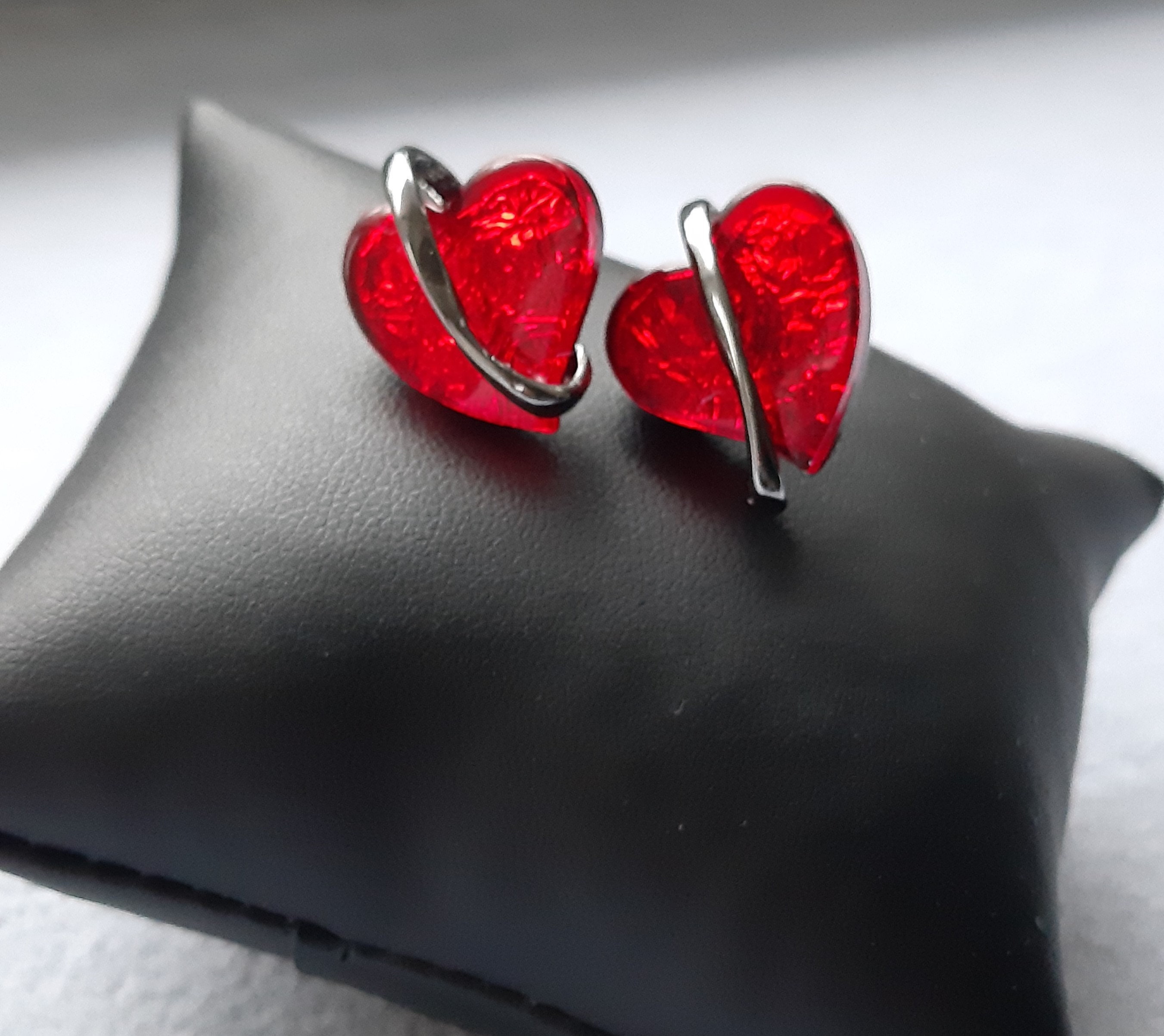 Red heart earrings Heart stud earrings Girlfriend gift Etsy