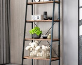 Industrial 4-Tier Ladder Shelf Rustic Bookcase Bookshelf Plant Flower Stand Storage Metal Frame UK