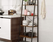 Metal Wood Ladder Bookshelf Shelving Unit 4 Tier Bookcase Plant Stand Leaning Shelves Storage Rack Metal Frame 56x34.5x138.5cm