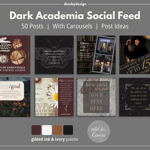 Dark Academia Instagram Templates | Vintage Social Media Canva | Editable Aesthetic Bookstagram Content Romantic Fantasy Brand Mysterious