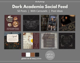 Plantillas de Instagram de estilo "Dark Academia" / Contenido para redes sociales en Canva (PDF)