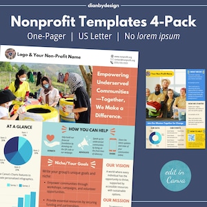 Nonprofit One Pager Template Bundle | Customizable Canva Charity Fundraising Social Media Program Summary  | Digital Marketing Infographic