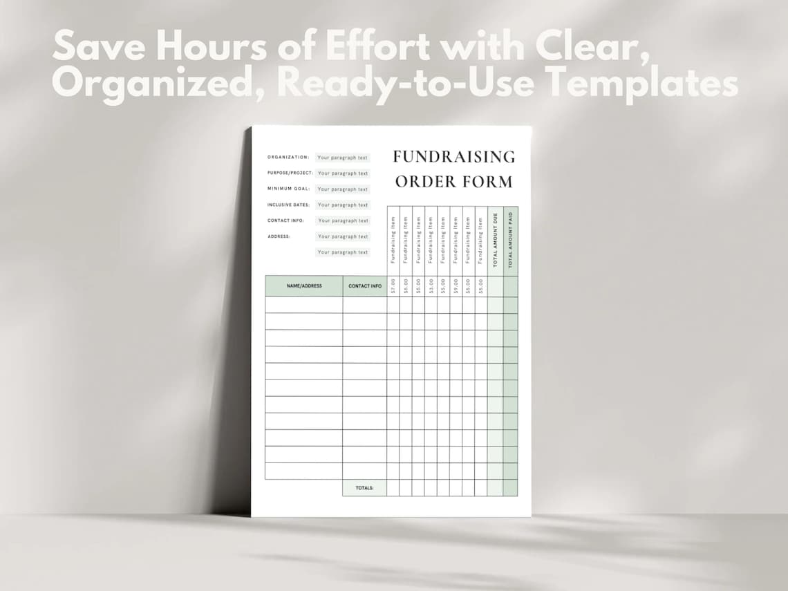 Fundraising Order Form Template | Editable Fundraiser Tracker Form for ...