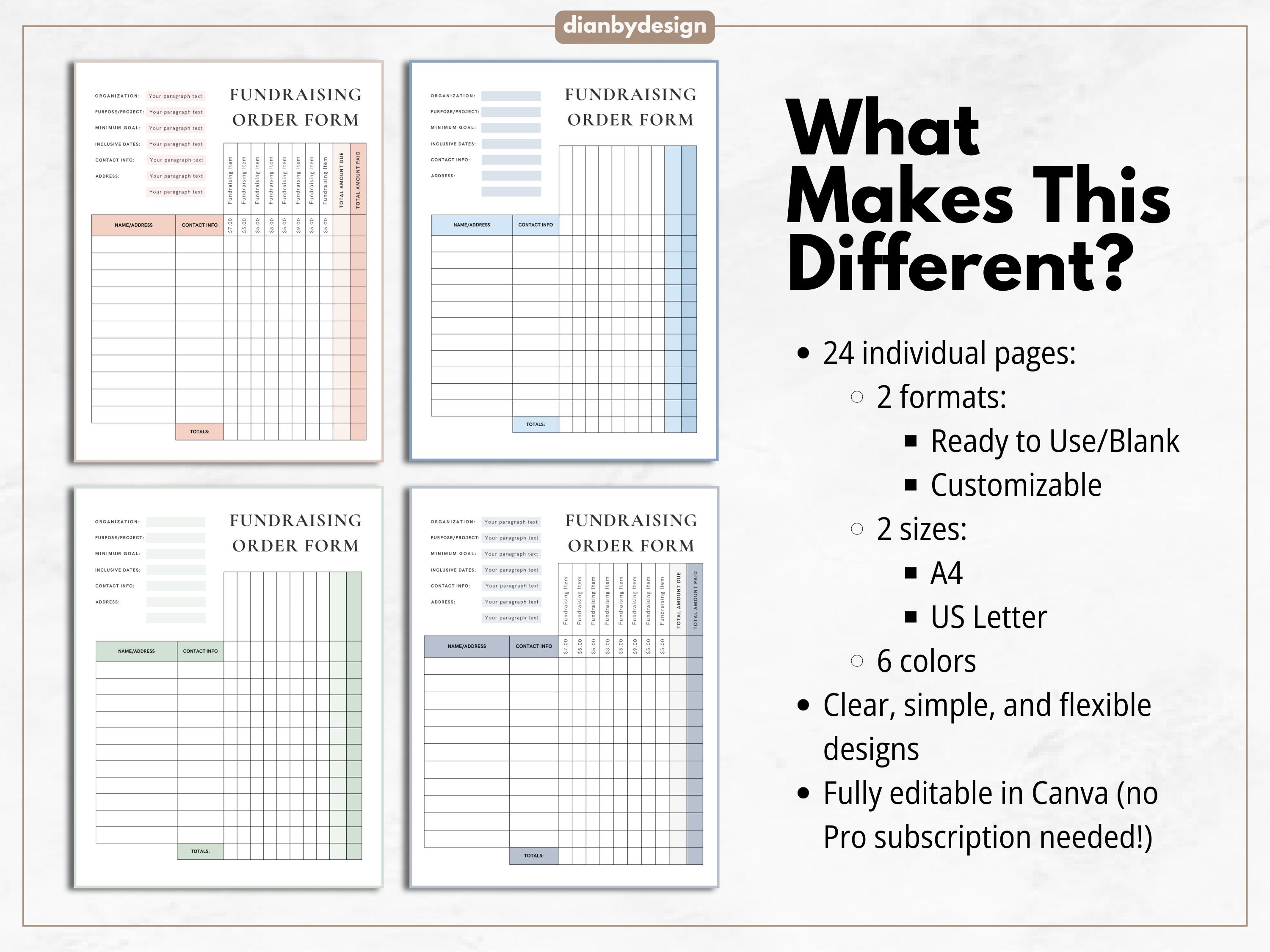 Fundraising Order Form Template | Editable Fundraiser Tracker Form for ...