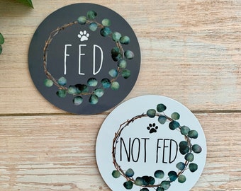 Pet feeding reminder magnet, Reversible pet feeding, tracker magnet, Fed/not fed, Kitchen Magnet