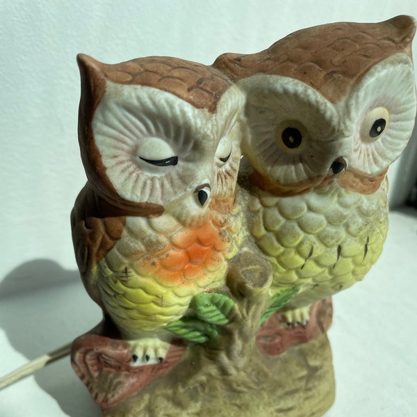 6x5x3.5 Sweet Dual Owl Lamp/w Plug/Colorful Matt finish