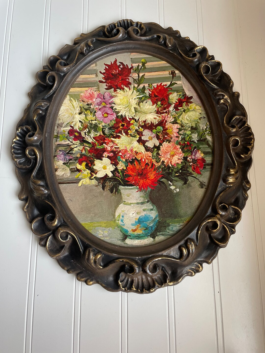 Vintage 8x10 Oval Floral Print in Ornate Frame/wall Decor/ - Etsy