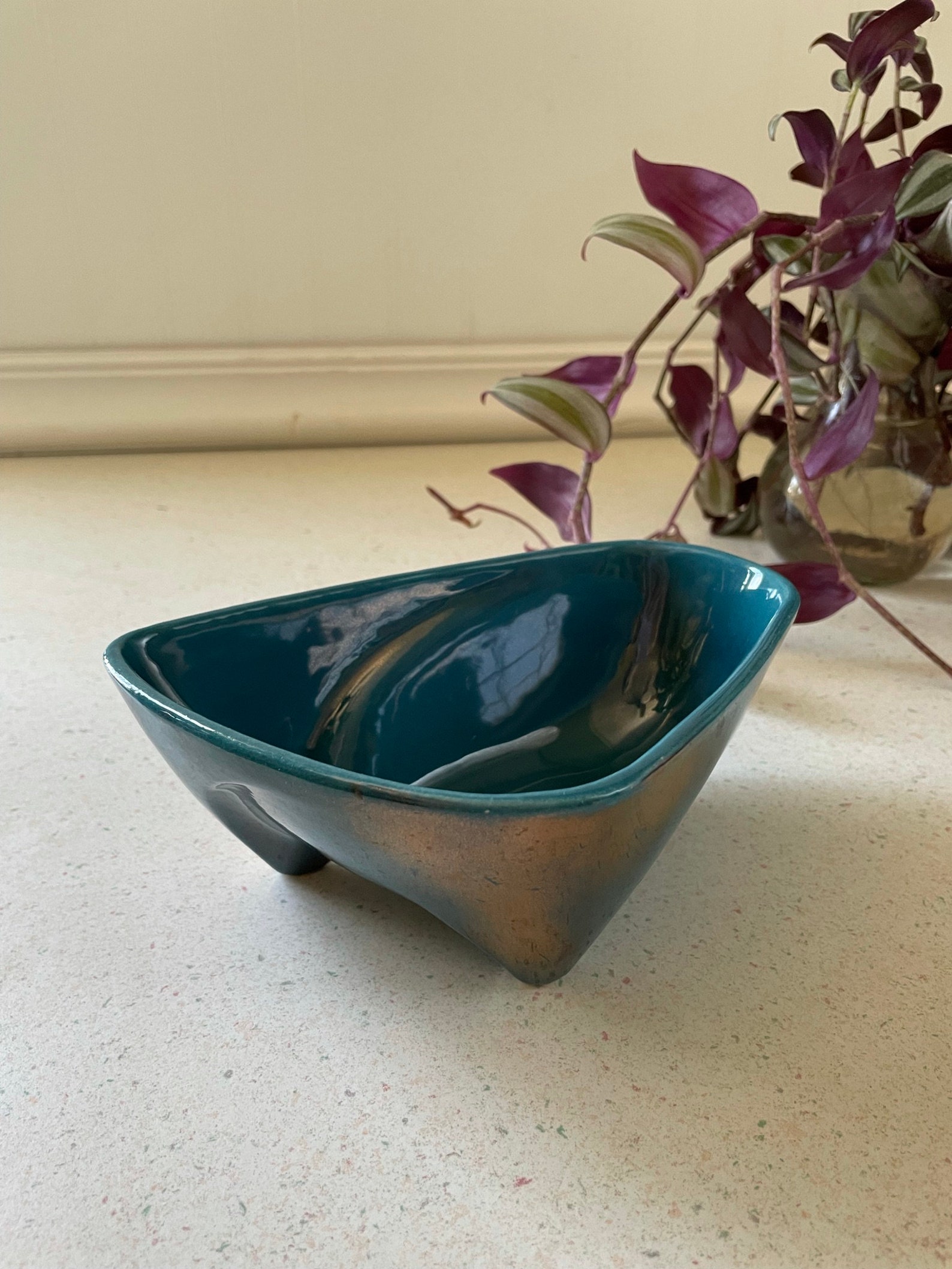 1958 Van Nuys California Pottery/turquois With Gold Leaf Etsy