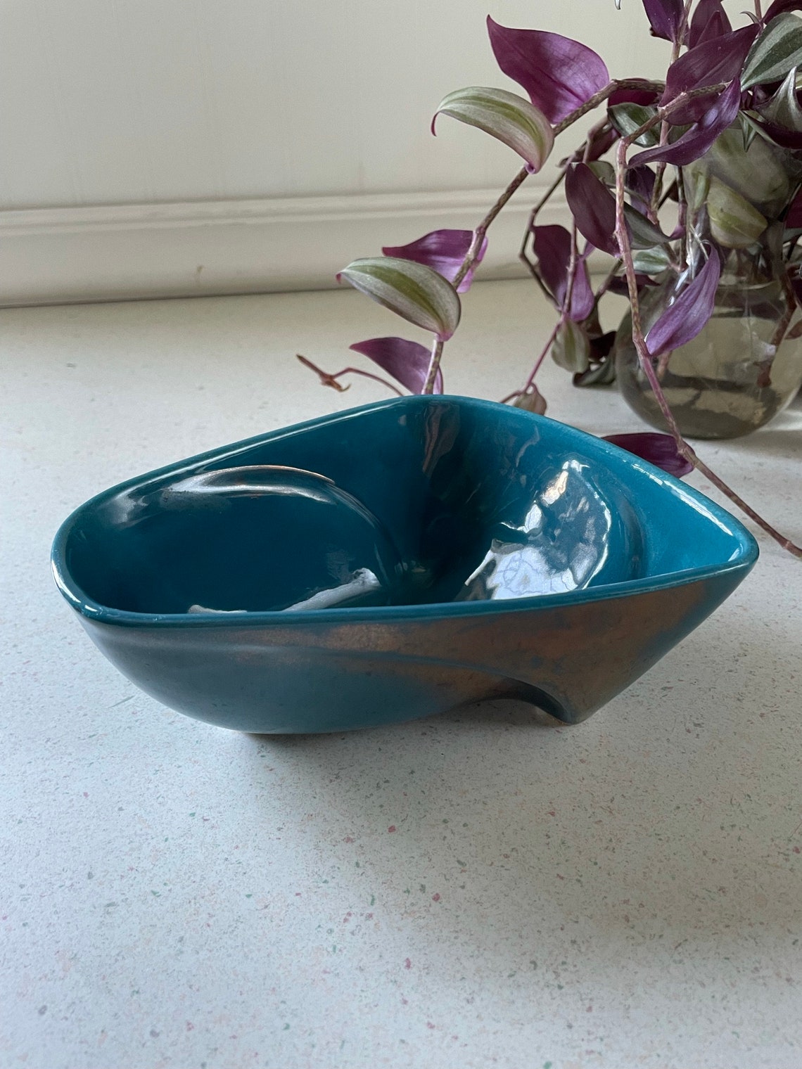 1958 Van Nuys California Pottery/turquois With Gold Leaf Etsy