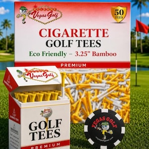 Funny Golf Gift Cigarette Golf Tees | Cigarette Style Box, Bamboo Tees & Poker Chip 60 PACK Best Buy