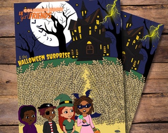 Halloween Coloring Book | Black Girl Halloween | 2wo Scoops | Lil Girlfriends | Childrens Book | Adult Coloring | Halloween Activity Pages