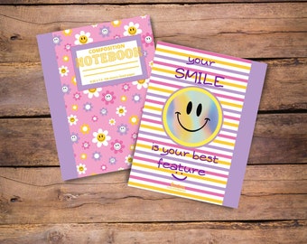 2wo Scoops Composition Notebooks | Smileyface Notebook | Retro Notebook | Lined Journal | Childrens Notebook | Wide Rule | Emoji Notebook
