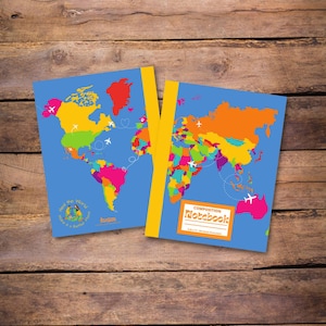 2wo Scoops Composition Notebooks | World Map Notebook | Heal the World | Lined Journal | Childrens Notebook | Wide Rule Lined Notebook | Map