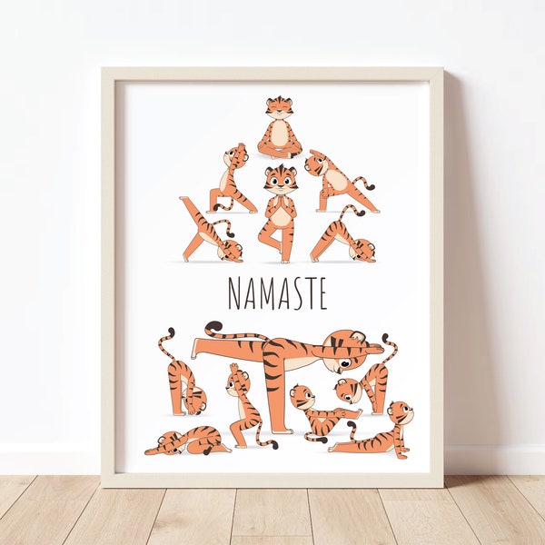 Namaste Poster, Yoga Poster for Kids, Kid's Room Decor, Yoga For Kids, Animal Yoga, Yoga Printables