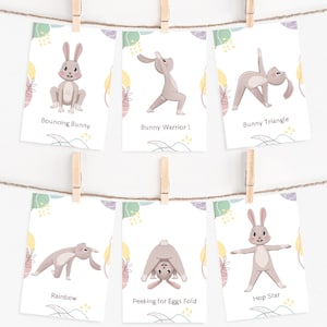 Ester Bunny Yogareeks voor kinderen, yogakaarten, schattig yogakarakter, dierenyogahoudingen