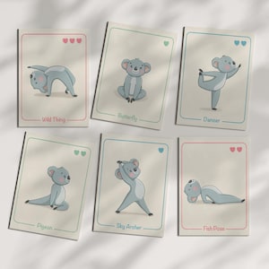 Tarjetas didácticas de yoga para niños con ilustraciones de koalas / 20 tarjetas de yoga ilustradas / PDF imprimible / Día de San Valentín / Yoga que abre el corazón