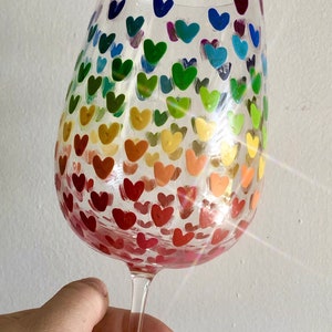 Hand Painted Pride Wine Glass | Valentine Glass | Heart Wine Glass | LGBTQ Wine Glass | Pride Decor | Valentine Decor | Custom Wine Glass